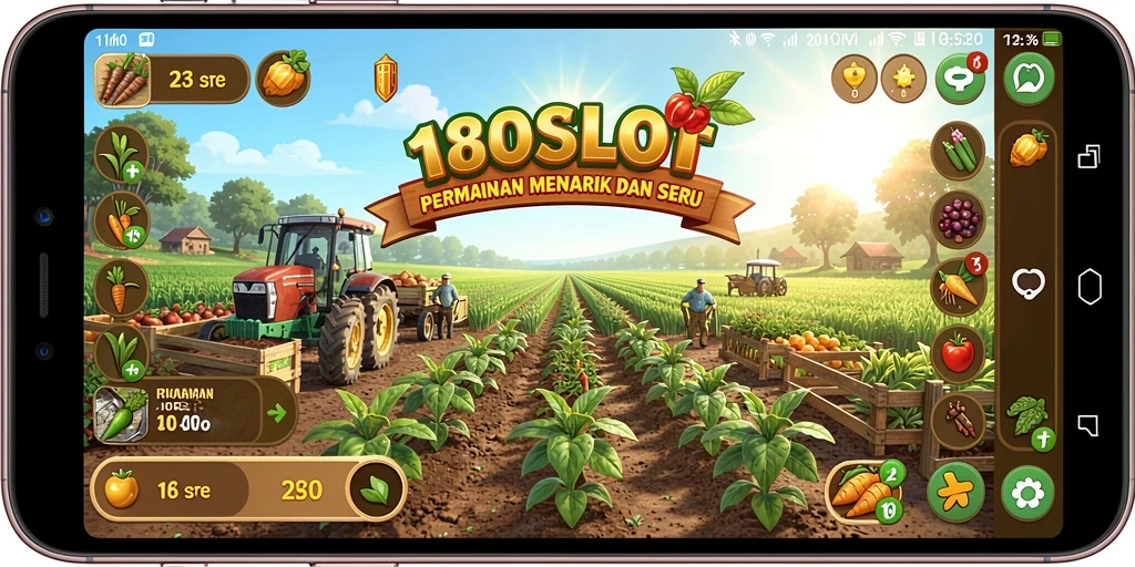 Tangkapan layar gameplay 180SLOT menampilkan aktivitas pertanian yang seru.