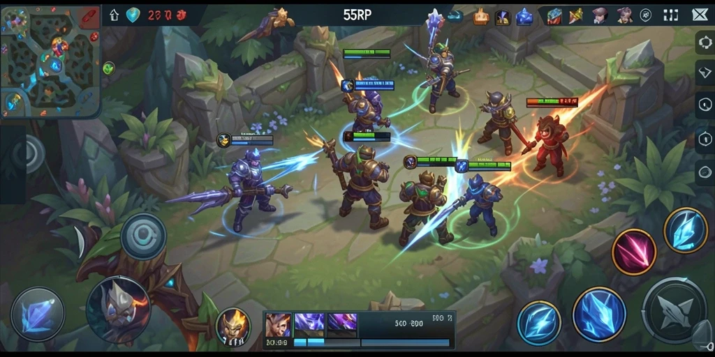 Screenshot 55RP menampilkan aksi seru pertarungan MOBA.