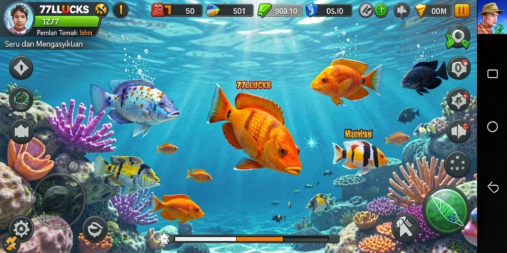 Tampilan seru dalam permainan Tembak Ikan 77LUCKS.