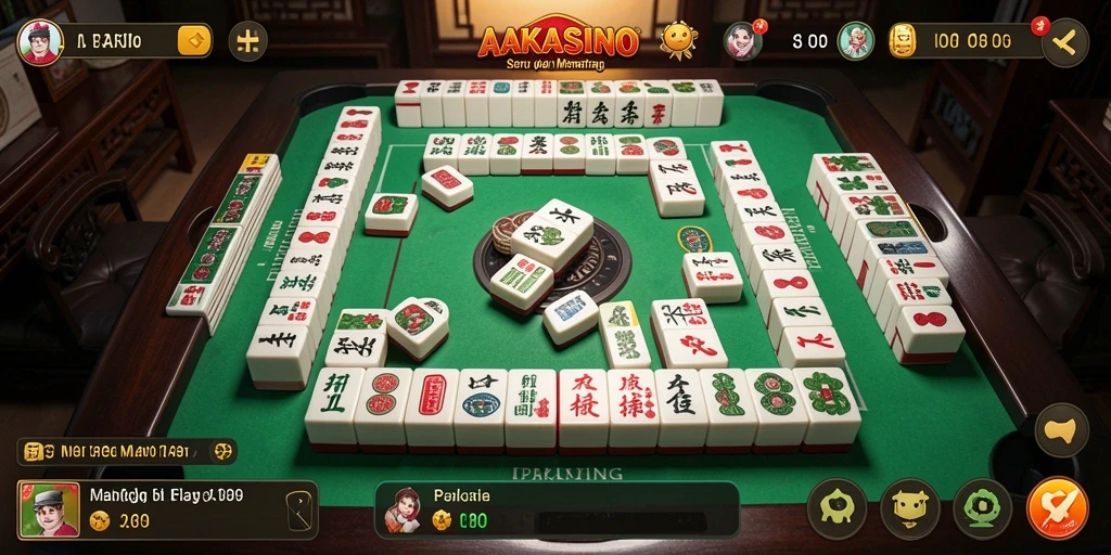 Screenshot AAKASINO yang menunjukkan gameplay Mahjong yang menantang.