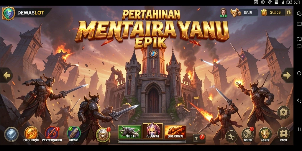 Tangkapan layar gameplay DEWASLOT dengan menara yang beraksi melawan gelombang musuh.