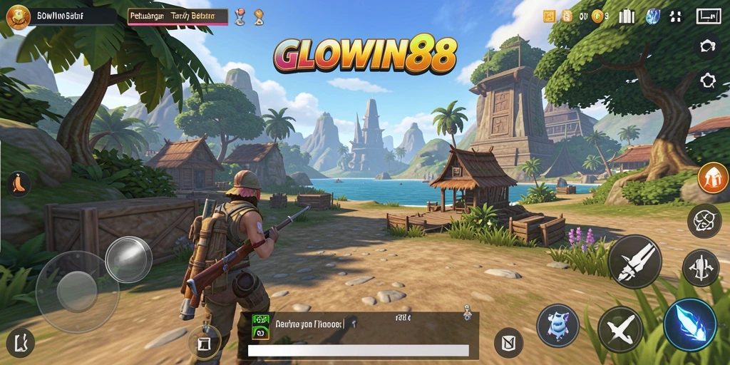 Screenshot menampilkan dunia terbuka yang luas dalam GLOWIN88.