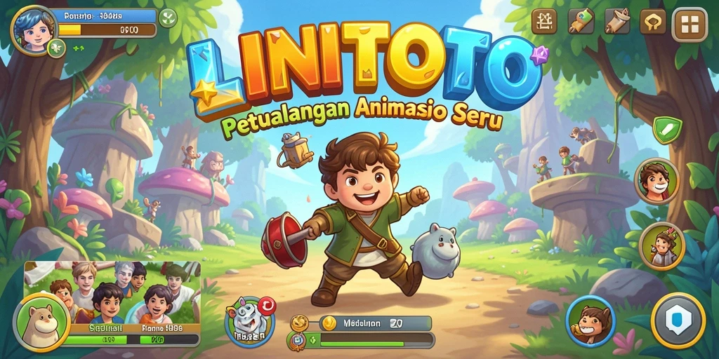 Tampilan gameplay LINITOTO yang penuh warna dan karakter anime yang menggemaskan.