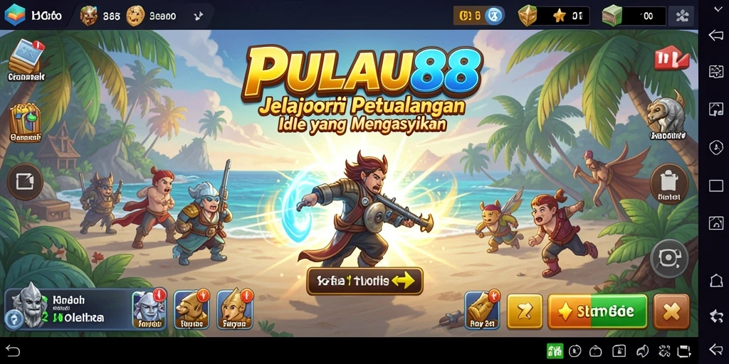 Screenshot gameplay PULAU88 menunjukkan karakter beraksi di pulau yang indah.