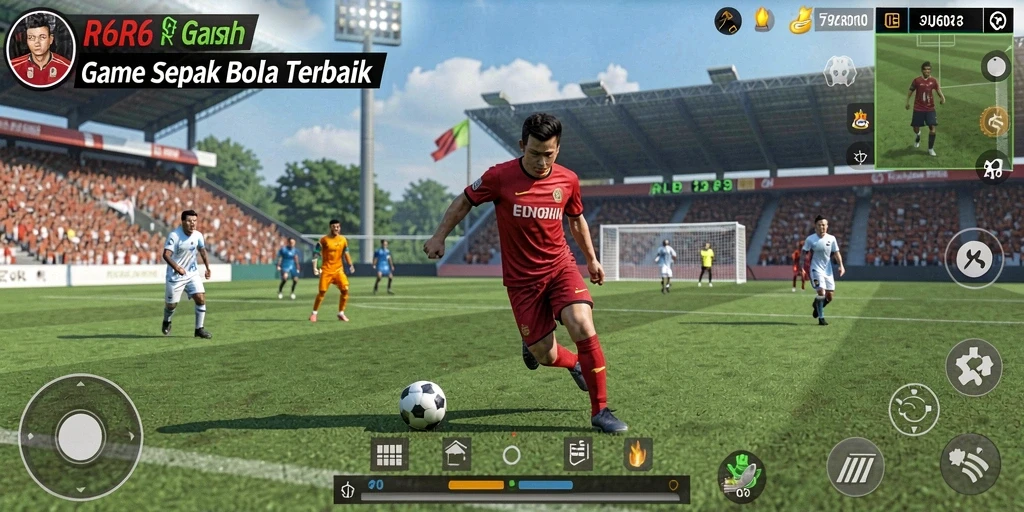 Tampilan menarik saat pertandingan R6R6 dengan aksi sepak bola mendebarkan.