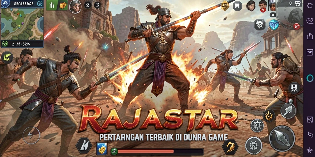 Screenshot menunjukkan aksi pertarungan mendebarkan dalam RAJASTAR.