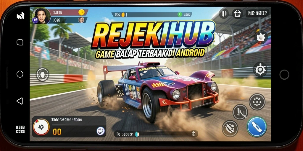Tampilan seru gameplay REJEKIHUB saat balapan di lintasan.