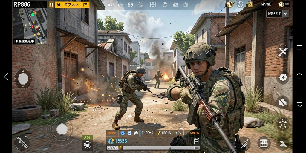 Tampilan dinamis gameplay FPS RP886 yang mendebarkan dan intens.