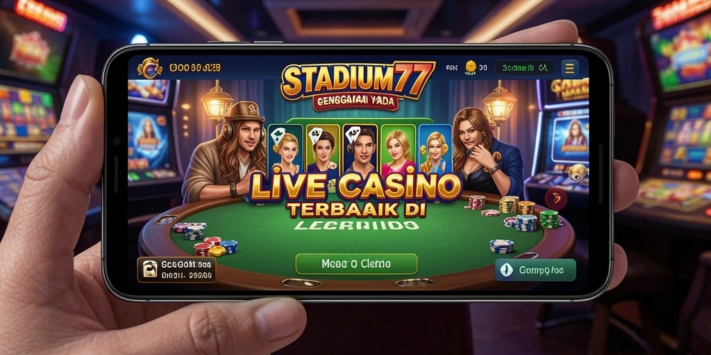 Tangkapan layar menunjukkan dealer langsung dalam permainan kasino yang seru.