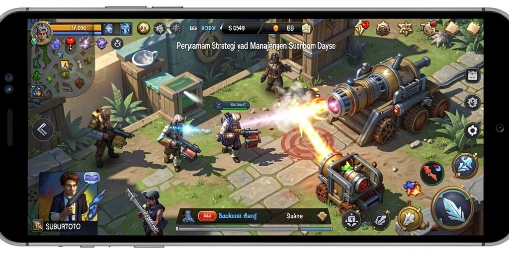 Screenshot gameplay SUBURTOTO yang menunjukkan manajemen sumber daya yang intens.