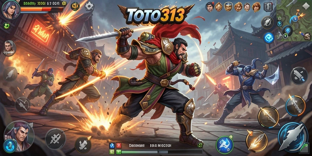 Screenshot gameplay TOTO313 dengan pertarungan seru di arena.